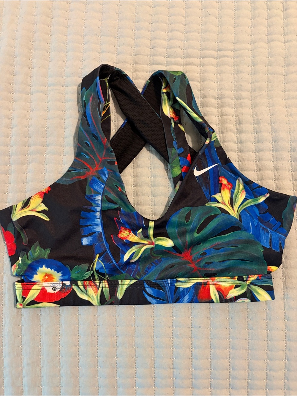 Nike Floral Crossback Sports Bra - Black with Blue, Green, Red, Yellow